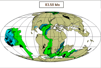 Recosntruccin de la posicin de las masas continentales para hace 83.5 m.a.
