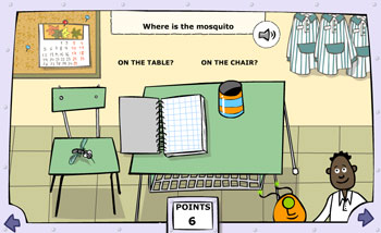 Un mosquito juguetón ha entrado en el aula de clase ¿Dónde está?