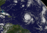 Imagen de los huracanes Igor y Julia sobre el Atlántico registrada por la NASA. | FP